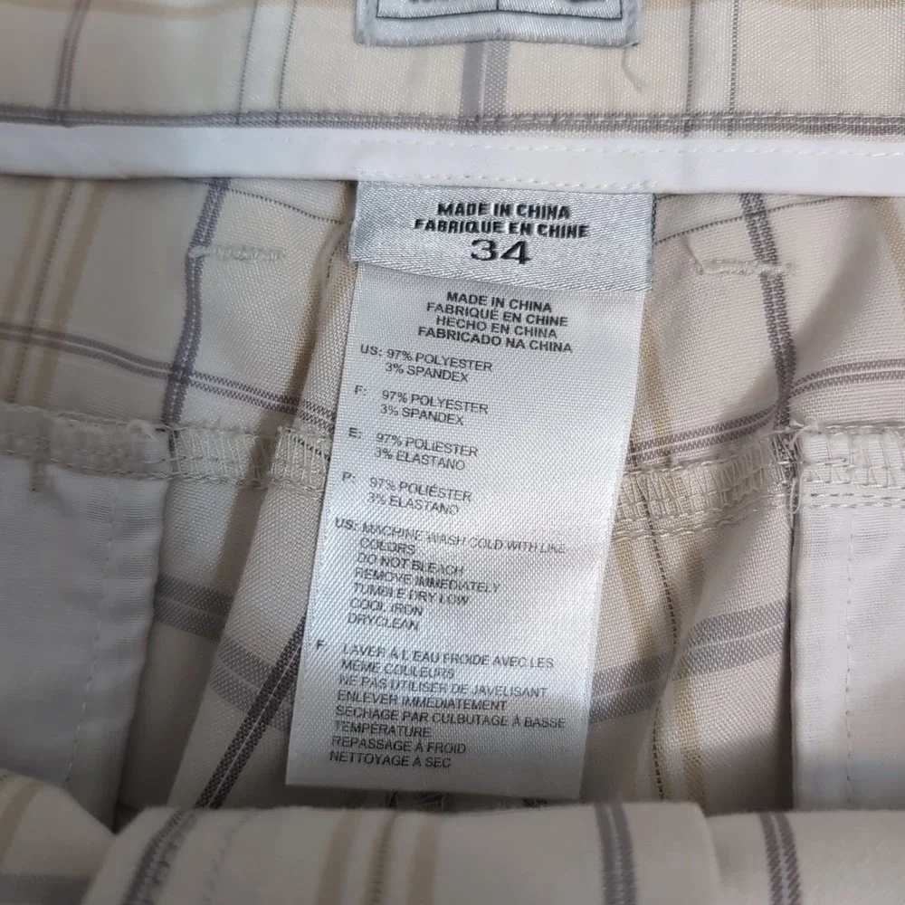 Adidas Golf Shorts Men 34 Plaid Beige Gray‎  Inseam 11